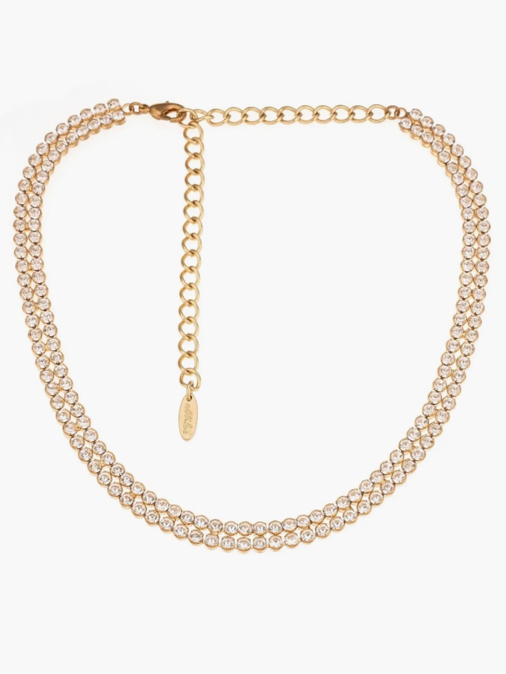 New Ettika Dual Row Crystal Chain Tennis Choker $50 18K Gold Plated 11"-16"